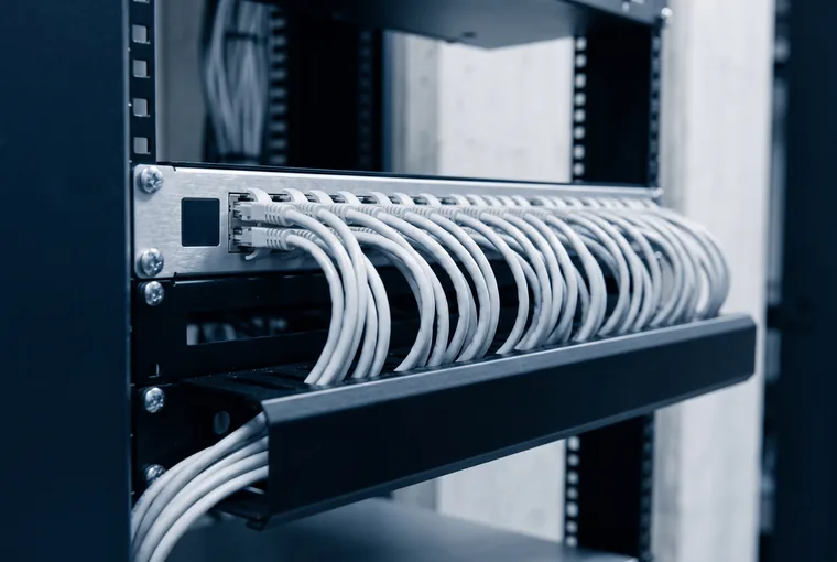 Patch panel ve switch üzerindeki düzenli kablo demeti