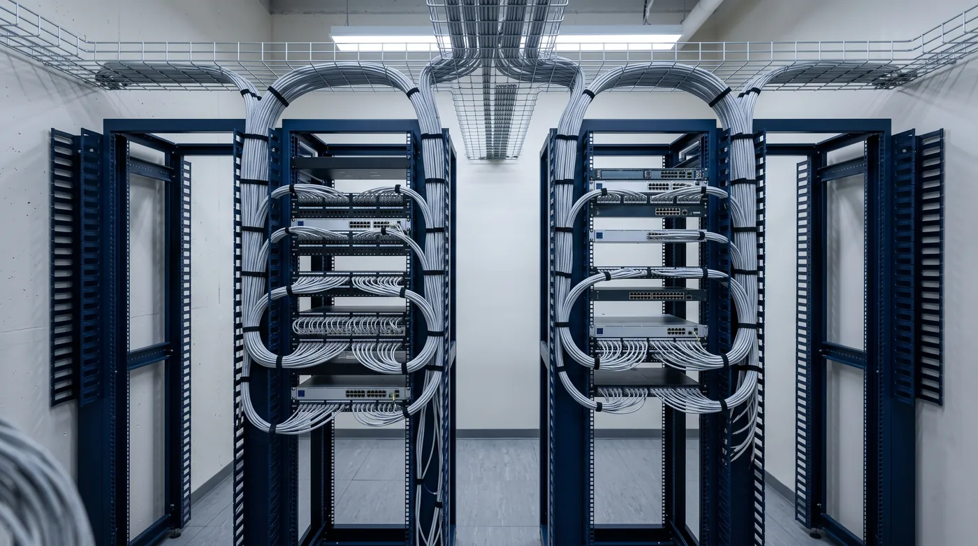 Düzenli kablolanmış network kabineti